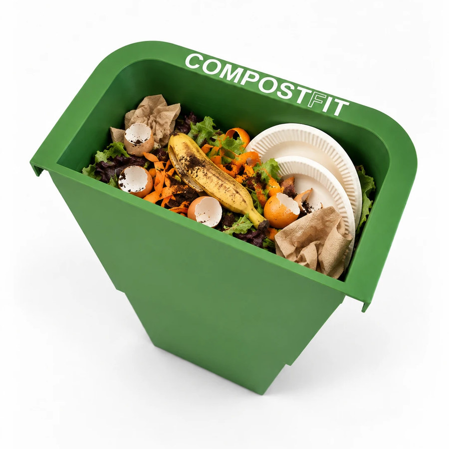 CompostFit full of food scraps and paper, ready to lift out and empty