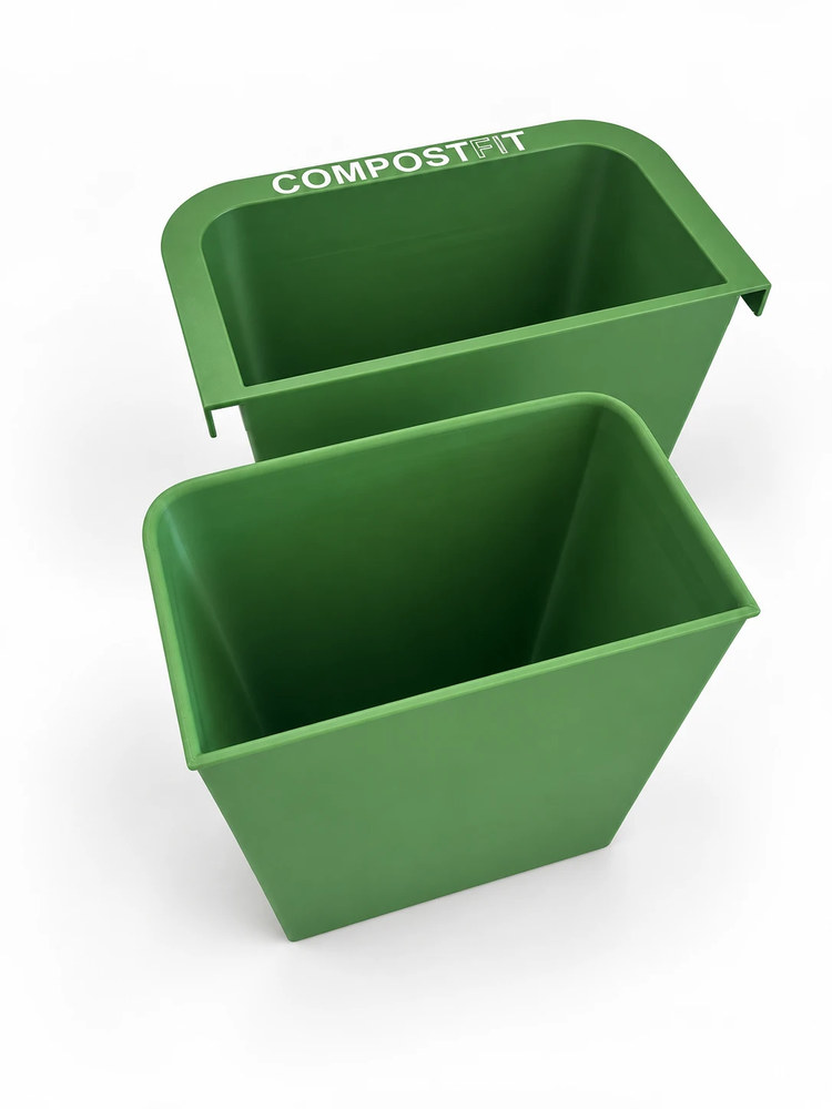 The CompostFit top bin and bottom bin separated and standing side by side